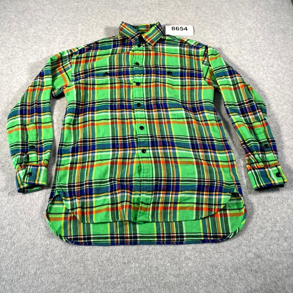 Polo Ralph Lauren Mens Green Plaid Flannel Button Down Shirt Small S/P Cotton